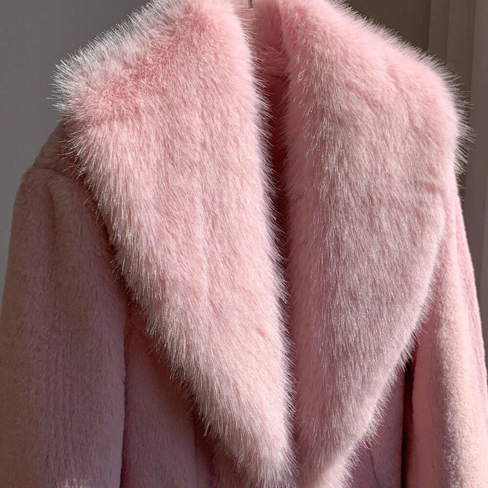 Baby Pink Casual Women's Faux Fur Coat - Picture 8 of 8